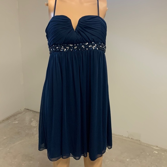Formal Cocktail Short Navy Blue Beaded Dress women size L - Picture 3 of 14